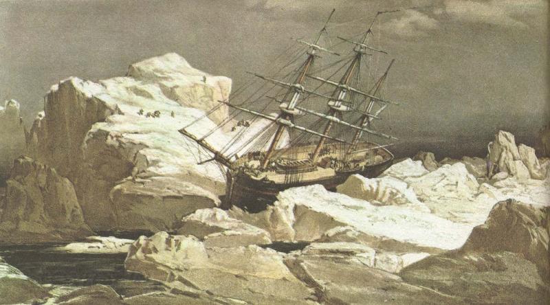 william r clark robert mcclures skepp invepp i nvestigator sitter fast i isen norr om bankon 1850-52 Norge oil painting art